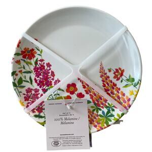 LAURA ASHLEY Melamine Pop of Color Spring Floral 8" Appetizer Plate Set of 4 NEW